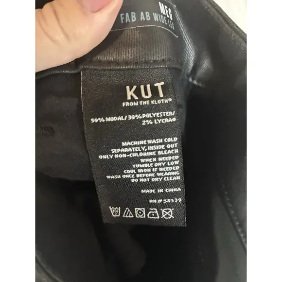 Kut from Kloth Meg High Rise Fab Ab Wide Leg Pant 90s sz 12 Petite Faux Leather - Picture 4 of 9